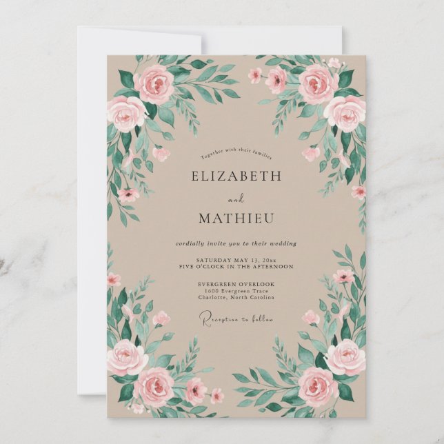 Peach Blossom Botanical Wedding Invitation (Front)