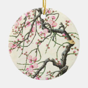 Peach blossom (colour on paper) ceramic ornament