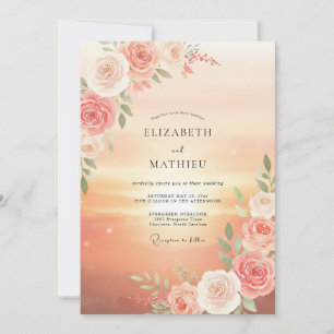 Peach Blossom Floral Flourish Wedding Invitation