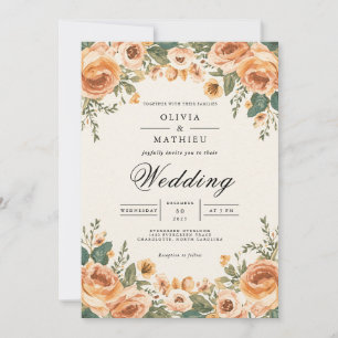 Peach Blossom Floral Frame Wedding Invitation