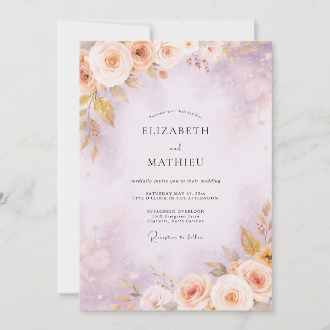 Peach Blossom Floral Wedding Invitation (Front)