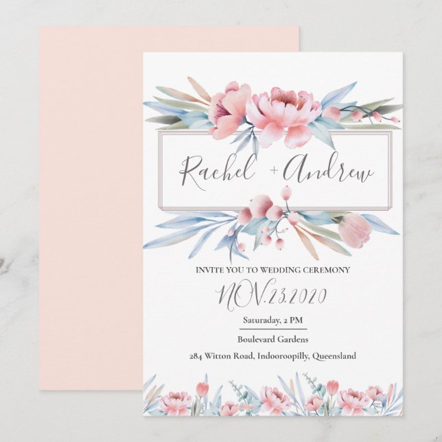 Peach Blossom | Floral Wedding Invitation (Front/Back)