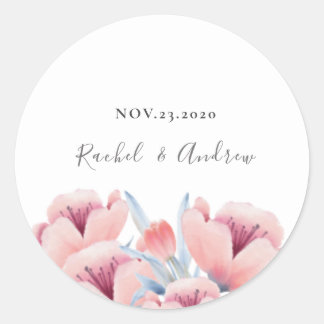 Peach Blossom | Floral Wedding Invitation Envelope Classic Round Sticker