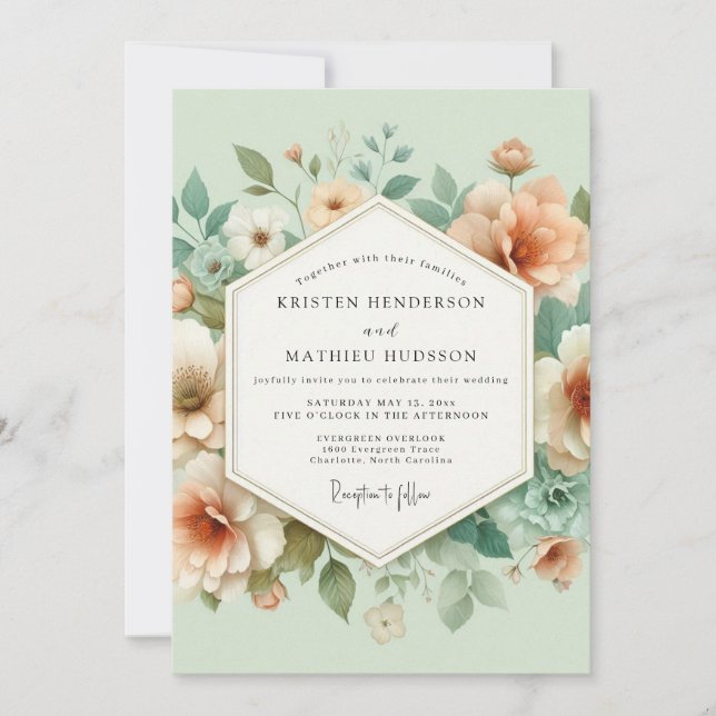 Peach Blossom Meadow Wedding Invitation (Front)
