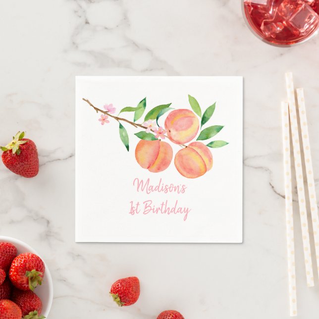 Peach Blossom One Sweet Peach Birthday Napkin (Insitu)