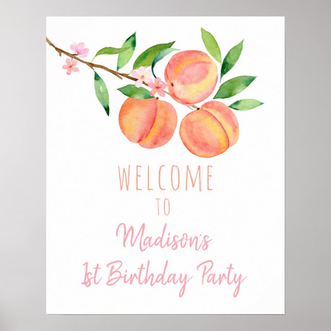 Peach Blossom One Sweet Peach Birthday Welcome Poster (Front)