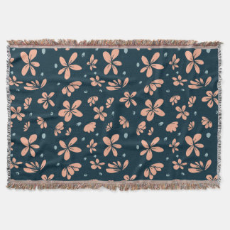 Peach Blossom Petals on Midnight Blue Throw Blanket
