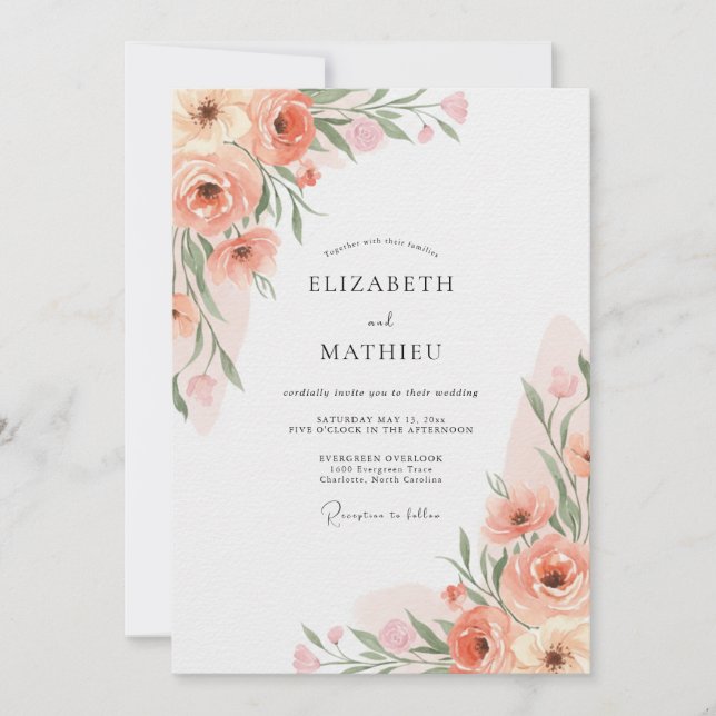 Peach Blossom Romance Wedding Invitation (Front)