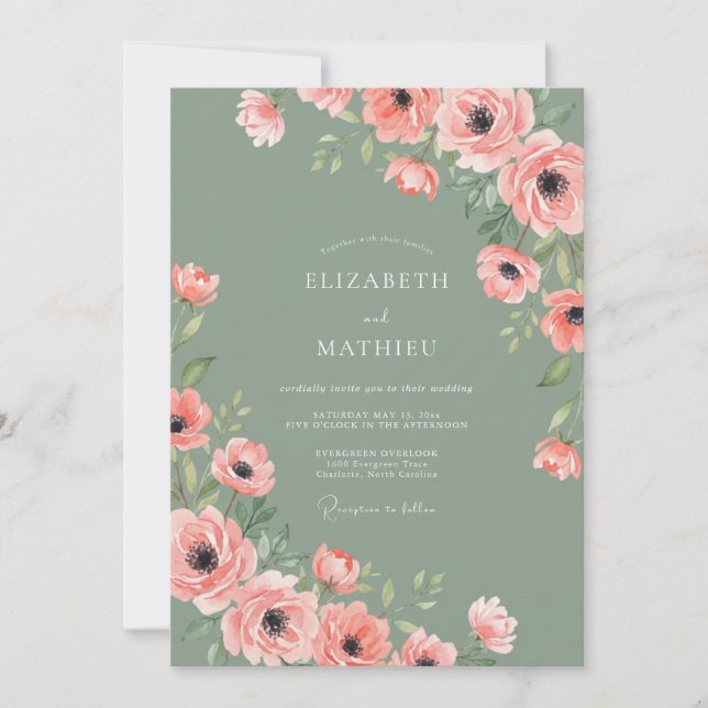 Peach Blossom Romantic Flourish Wedding Invitation (Front)