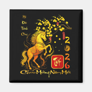 Peach Blossom Vietnamese Lunar New Year Horse 2026 Magnet