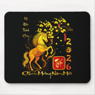 Peach Blossom Vietnamese Lunar New Year Horse 2026 Mouse Pad