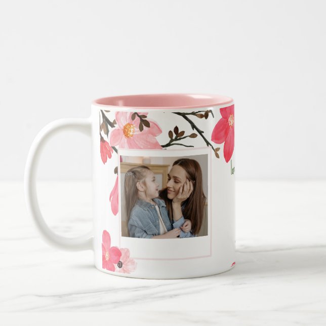 Peach Blossom Watercolor Mother's Day Photo Mug (Left)