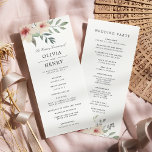 Peach Blossom Wedding Ceremony Program<br><div class="desc">Our garden floral wedding program features your ceremony details in elegant lettering, topped with a spray of painted watercolor flowers in blush pink, peach and sage green. Reverse side lists the members of your wedding party with easily editable text fields. Coordinates with our Peach Blossom wedding invitation collection for summer,...</div>