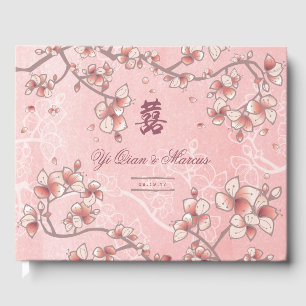 Peach Blossoms Double Happiness Chinese Wedding Guest Book