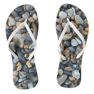 Peach Blue Beach Rocks Boho Flip Flops