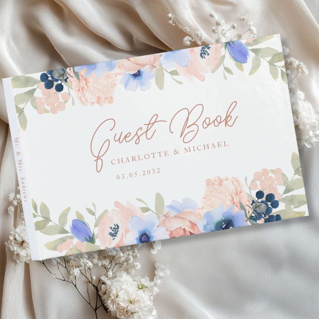 Peach Blue Blush Wedding  Guest Book (Peach Blue Blush Wedding Guest Book with your name and date.)