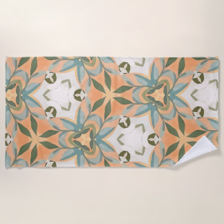 Peach Blue Botanical Seamless Pattern Beach Towel