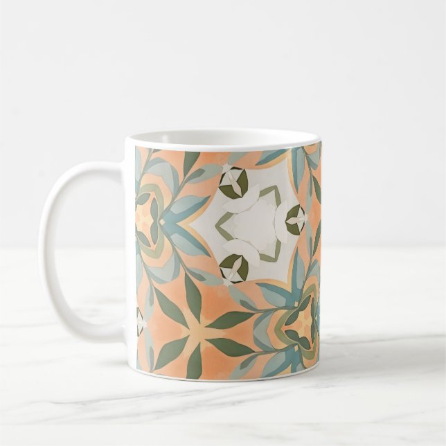 Peach Blue Botanical Seamless Pattern Coffee Mug (Left)