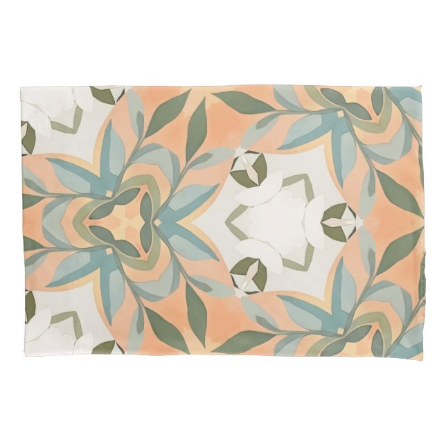 Peach Blue Botanical Seamless Pattern Pillowcase (Front)