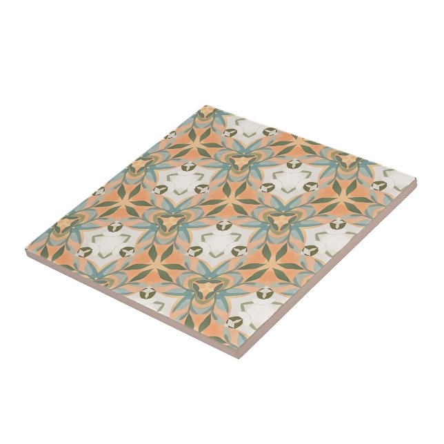 Peach Blue Botanical Seamless Pattern Tile (Side)
