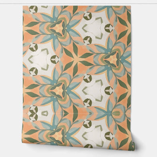 Peach Blue Botanical Seamless Pattern Wallpaper