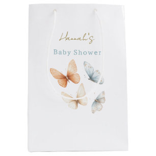 Peach Blue Butterflies Baby Shower Medium Gift Bag