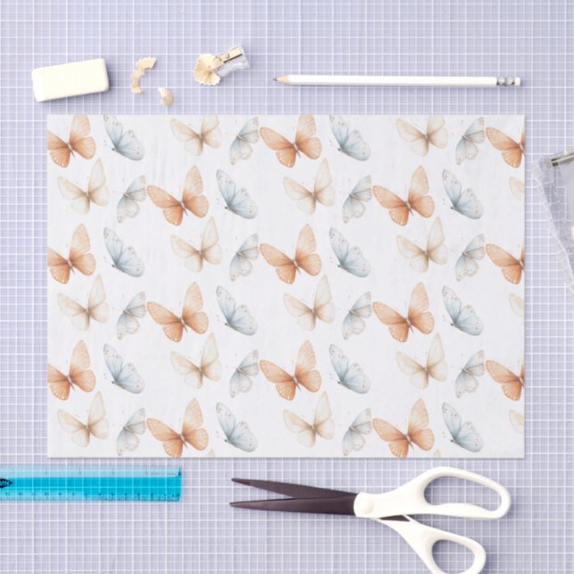 Peach Blue Butterflies Baby Shower Tissue Paper (Craft)