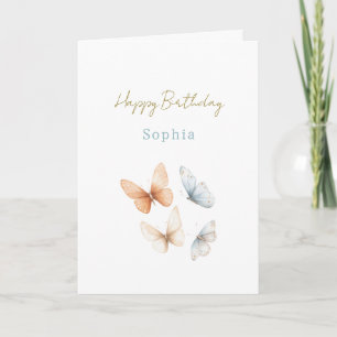 Peach Blue Butterflies Birthday Card