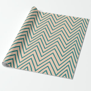 Peach Blue Chevron Stripe Wrapping Paper