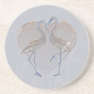 Peach & Blue Cranes Long & Happy Marriage Coaster