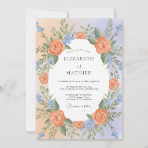 Peach Blue Exuberant Spring Wedding Invitation