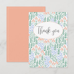 Peach Blue Floral Flat Thank You Card