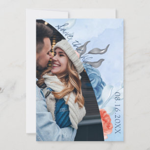 Peach Blue Floral Photo Wedding Save The Date