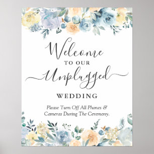 Peach Blue Floral Unplugged Wedding Sign