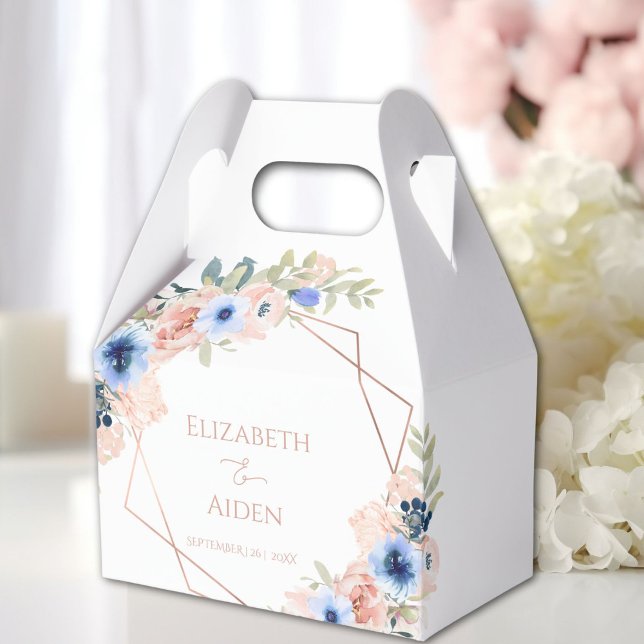 Peach blue flowers wedding favor box (Peach blue flowers wedding THANK YOU favor boxes with your name and date.)