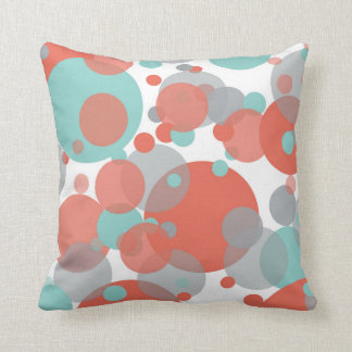 Peach Blue Grey Bubbles White Throw Pillow