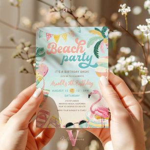 Peach Blue Kids Beach Invitation de fête d'anniver