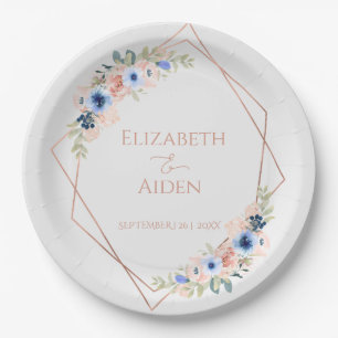 Peach Blue Light-Grey Wedding Collection Paper Plate
