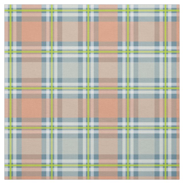peach blue lime plaid fabric (Swatch)