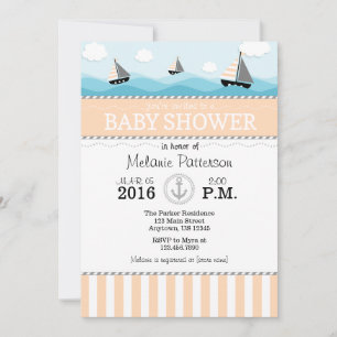 Peach Blue Nautical Baby Shower Invitation