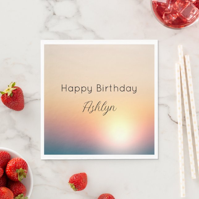 Peach Blue Purple Sunrise Birthday Napkin (Insitu)