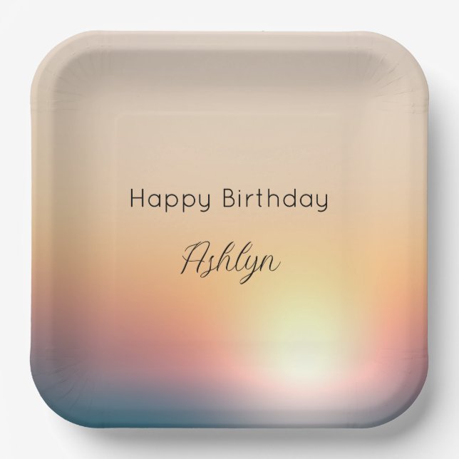 Peach Blue Purple Sunrise Birthday Paper Plate (Front)