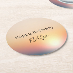 Peach Blue Purple Sunrise Birthday Round Paper Coaster