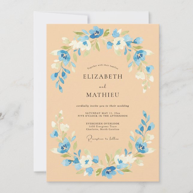 Peach Blue Radiant Spring Wedding Invitation (Front)