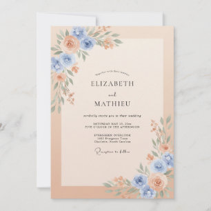Peach Blue Soft Watercolor Wedding Invitation