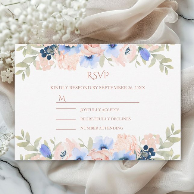 Peach Blue Wedding Collection RSVY RSVP Card (Peach Blue Wedding Collection RSVP Card)