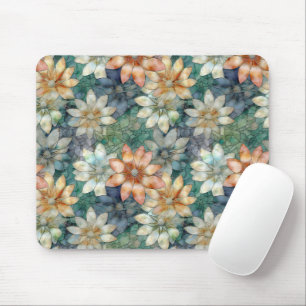 Peach Blue White Green Floral Mouse Pad