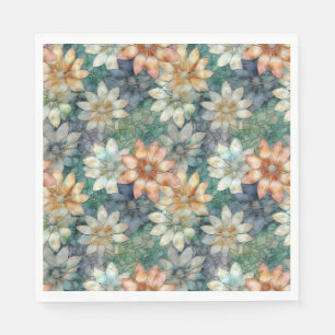 Peach Blue White Green Floral Napkin