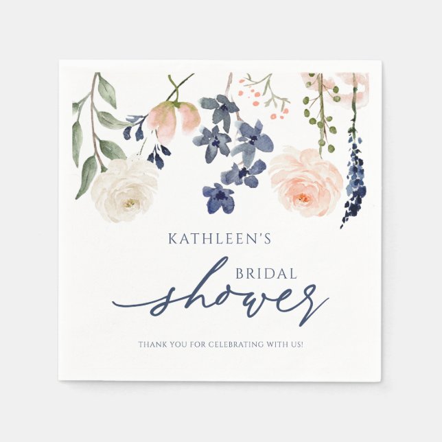 Peach & Blue Wildflower Bridal Shower Napkin (Front)