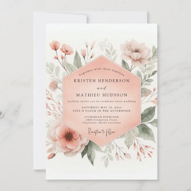Peach Blush Bloom Wedding Invitation (Front)